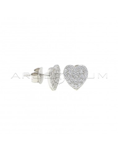Heart lobe earrings in white gold plated white zircon pave in 925 silver