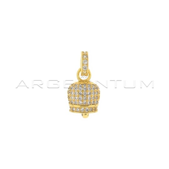 Ciondolo campanella 9,5x8,5 mm placcato oro giallo con zirconi bianchi e contromaglia tonda zirconata in argento 925