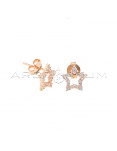 Rose gold plated white zircon star shape lobe earrings in 925 silver