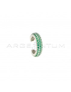 White gold plated green zircon circle ear cuff in 925 silver
