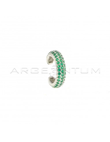 White gold plated green zircon circle ear cuff in 925 silver