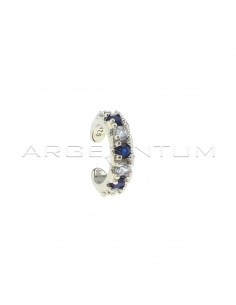 Circle ear cuff with white and blue alternating zircons in white gold plated 925 silver