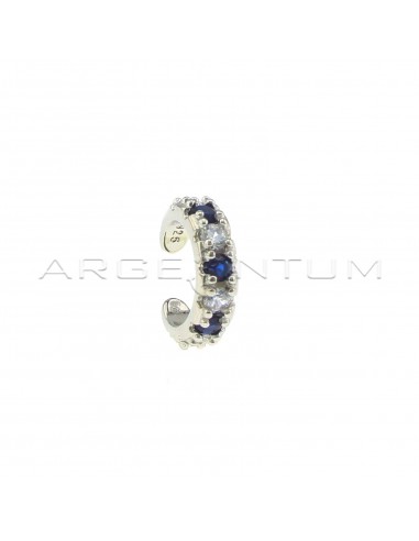 Circle ear cuff with white and blue alternating zircons in white gold plated 925 silver