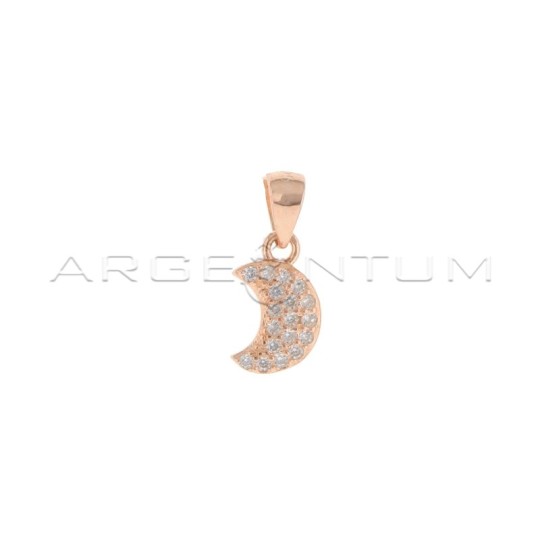 Ciondolo luna a pavè di zirconi bianchi placcato oro rosa in argento 925