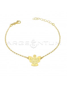 Rolo mesh bracelet with central plate angel with engraved "Angel of God" prayer in 925% silver plated yellow gold