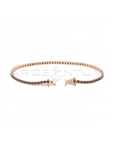Tennis bracelet with 2 mm black zircons in 925 silver plated rose gold