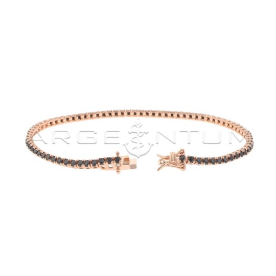 Bracciale tennis con zirconi neri da 2 mm placcato oro rosa in argento 925