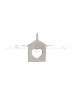 Plate house pendant with openwork heart in white gold plated 925 silver