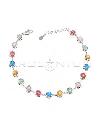 Bracelet with rounds in multicolor opalescent chive stone in white gold plated 925 silver