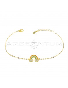 Forced mesh bracelet with central rainbow and clouds in multicolor zircon pavè yellow gold plated in 925 silver