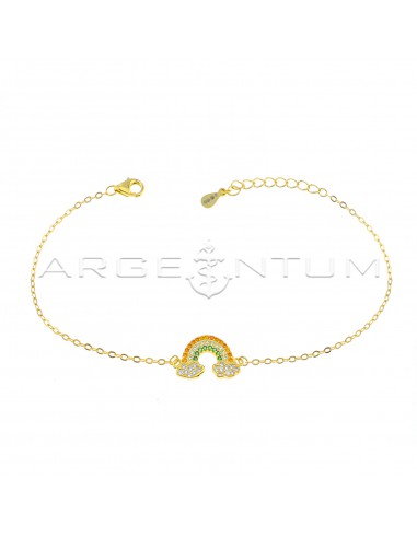 Forced mesh bracelet with central rainbow and clouds in multicolor zircon pavè yellow gold plated in 925 silver