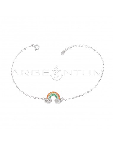Forced mesh bracelet with central rainbow and clouds in multicolor zircon pave white gold plated in 925 silver