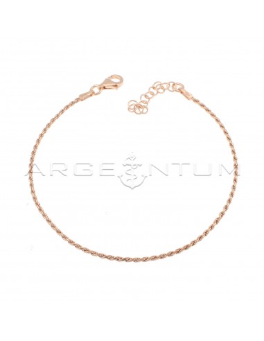 Rose gold plated rope link bracelet in 925 silver