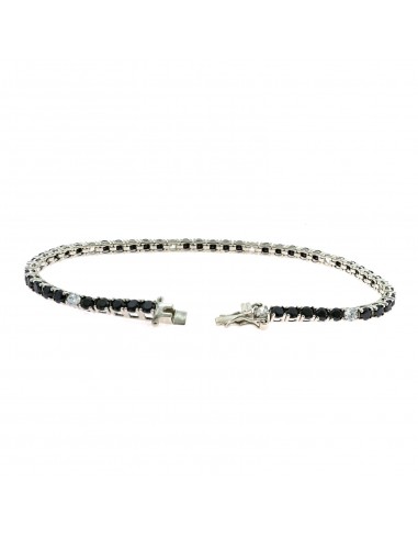 White gold plated tennis bracelet with 5 black and 1 white 3mm zircons. in 925 silver