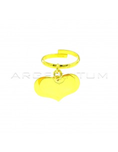 Adjustable ring with 2 pendant hearts in yellow gold plated 925 silver