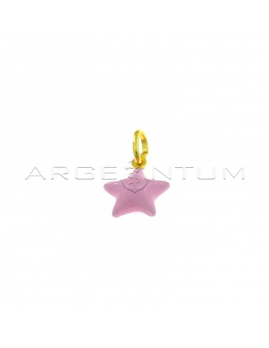 Yellow gold plated rose enamel paired star pendant in 925 silver