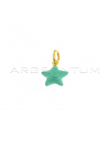 Green enamel paired star pendant yellow gold plated in 925 silver