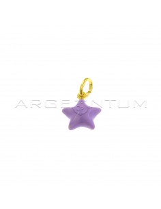Yellow gold plated purple enamel paired star pendant in 925 silver