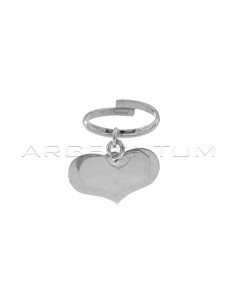 Adjustable ring with 2 pendant hearts in white gold plated 925 silver