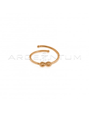 Adjustable wire ring with central striped infinity rose gold plated in 925 silver