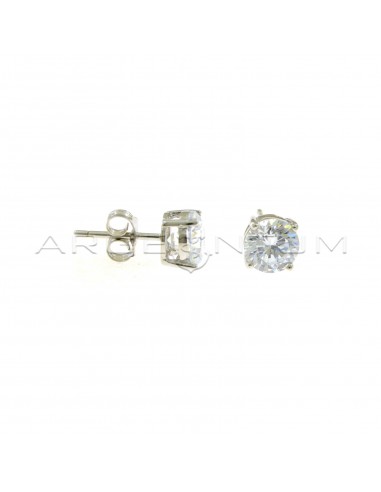 Point of light earrings with white zircon with 4 claws of 7 mm white gold plated in 925 silver