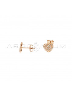 Heart stud earrings in white cubic zirconia pave with rose gold plated 925 silver