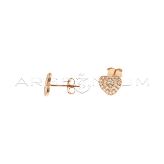 Orecchini a lobo cuore a pavè di zirconi bianchi placcati oro rosa in argento 925