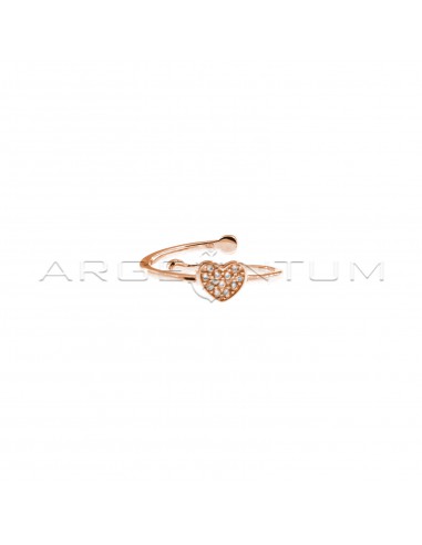 Anello regolabile a filo con cuore centrale zirconato bianco placcato oro rosa in argento 925