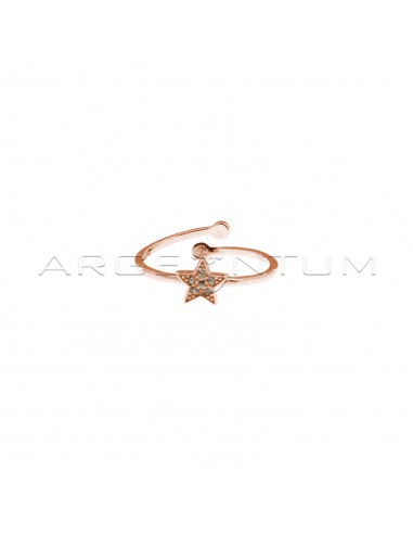 Adjustable wire ring with central white zircon star in 925 silver rose gold plated