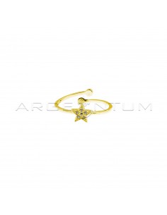 Adjustable wire ring with central white zircon star in yellow gold plated 925 silver