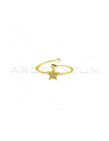 Anello regolabile a filo con stella centrale zirconata bianca placcato oro giallo in argento 925