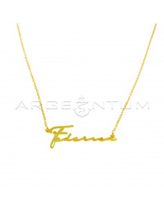 Diamond-coated rolò necklace with name in central plate yellow gold plated in 925 silver