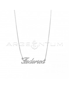 Venetian link necklace with central plate name in white gold plated 925 silver