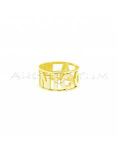Perforated band ring with yellow gold plated name in 925 silver