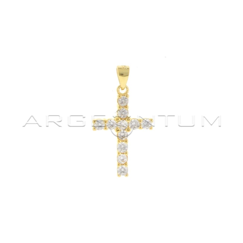 Cross pendant with black zircons with 4 claws white gold plated in 925 silver