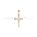 Cross pendant with black zircons with 4 claws white gold plated in 925 silver