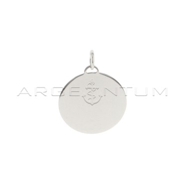 Smooth round medal ø 26 mm white gold plated in 925 silver