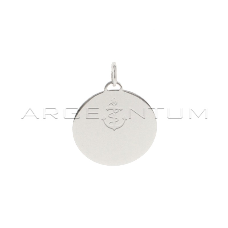 Smooth round medal ø 26 mm white gold plated in 925 silver