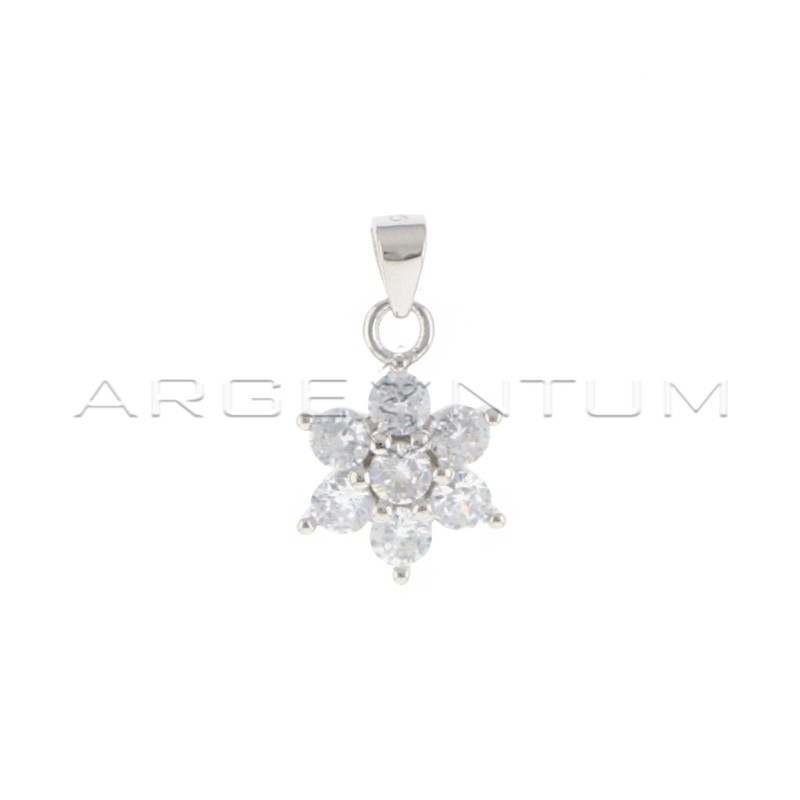 White gold plated white cubic zirconia flower pendant in 925 silver