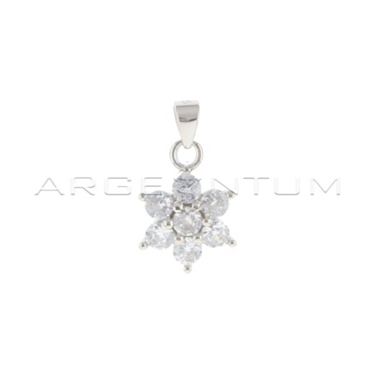 Ciondolo fiore di zirconi bianchi placcato oro bianco in argento 925