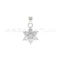 White gold plated white cubic zirconia flower pendant in 925 silver