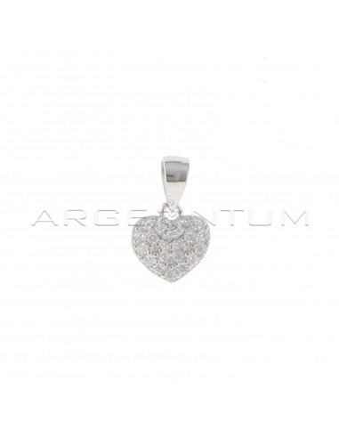 White gold plated white zircon pave heart pendant in 925 silver