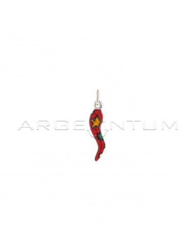 Red enameled horn pendant with...