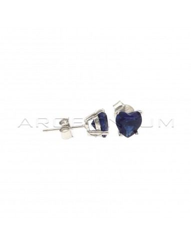 White gold plated blue zircon heart lobe earrings in 925 silver