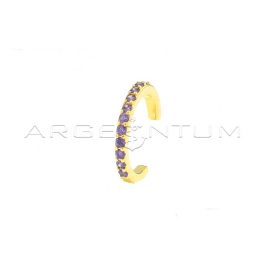 Circle ear cuff with yellow gold plated lilac zircons in 925 silver