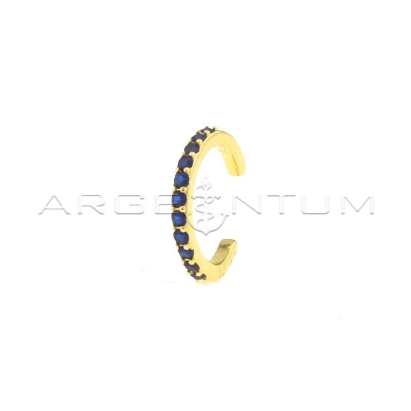 Circle ear cuff with yellow gold plated blue zircons in 925 silver