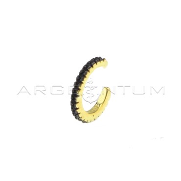 Circle ear cuff with black zircons yellow gold plated in 925 silver