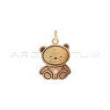 Teddy bear pendant engraved with pink enamel heart rose gold plated 925 silver