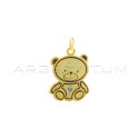 Teddy bear pendant engraved with a blue enameled heart, yellow gold plated in 925 silver