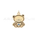 Teddy bear pendant engraved with a blue enameled heart rose gold plated in 925 silver